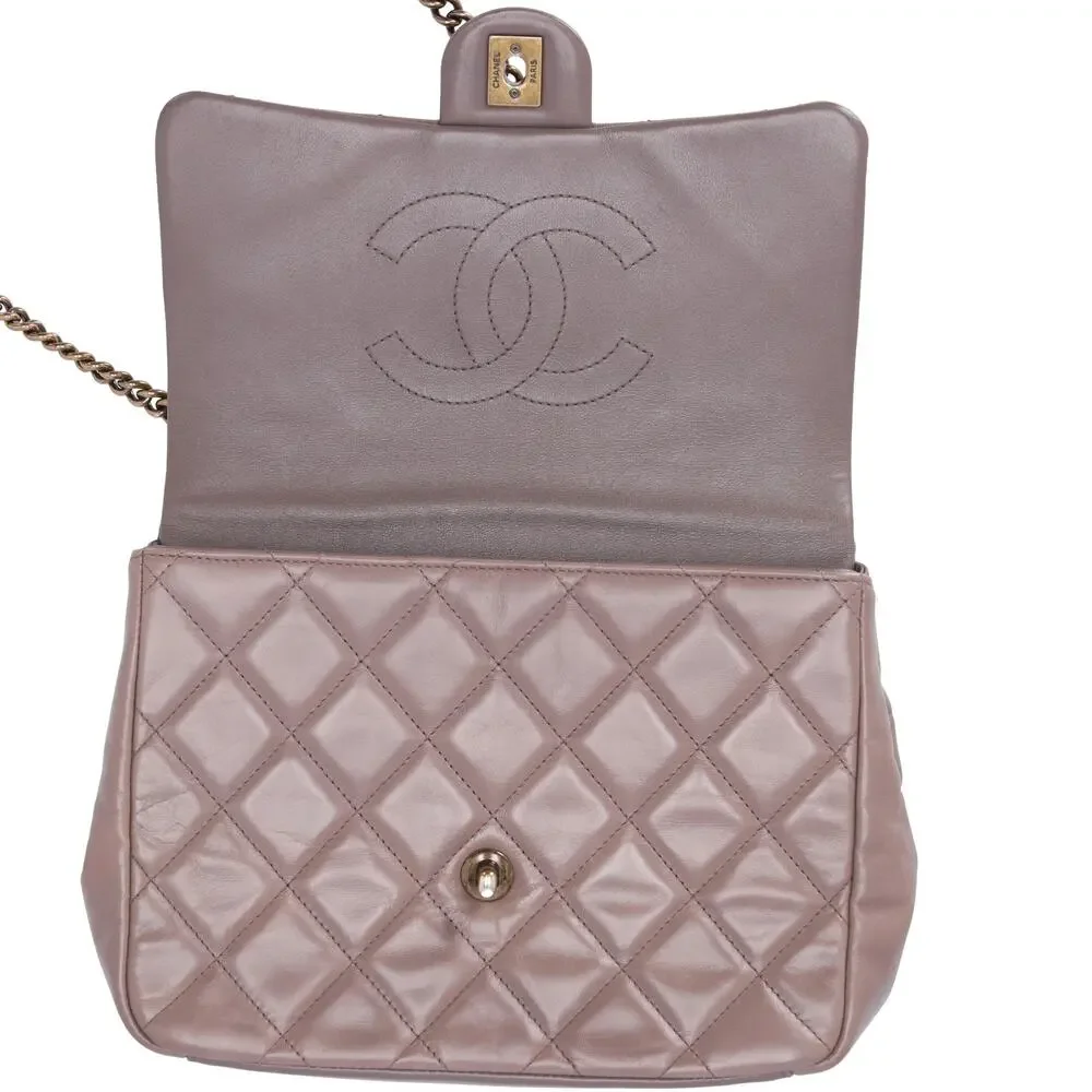 CHANEL Glazed Calfskin Quilted Medium Top Handle Flap Bag Dark Gray